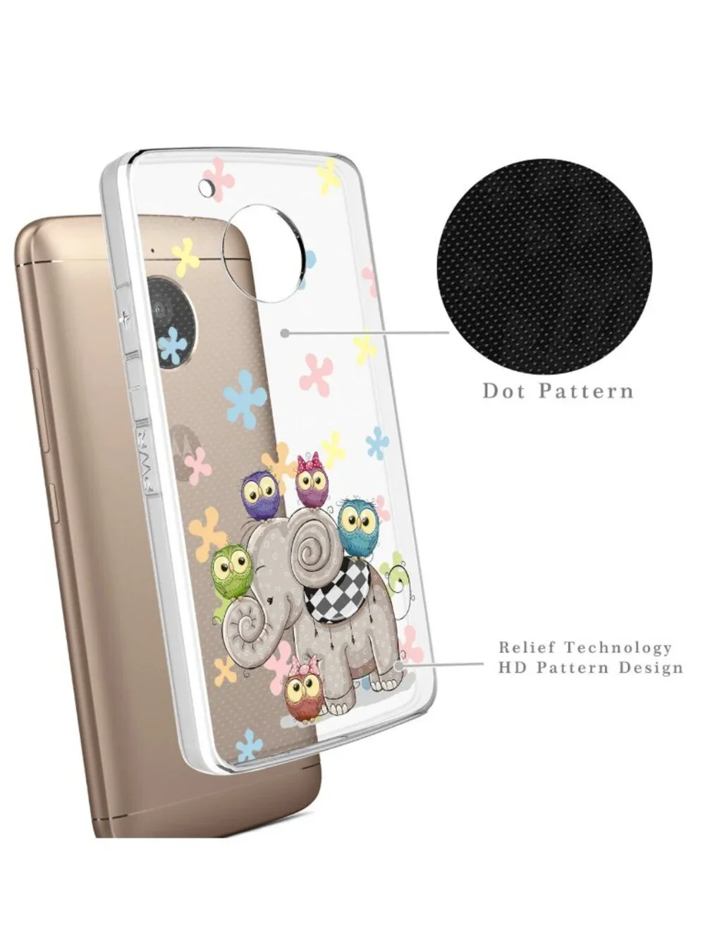 3 NEW Motorola Moto E4 Case Clear Cute Cartoon Elephant Owl Floral Cover Bumper